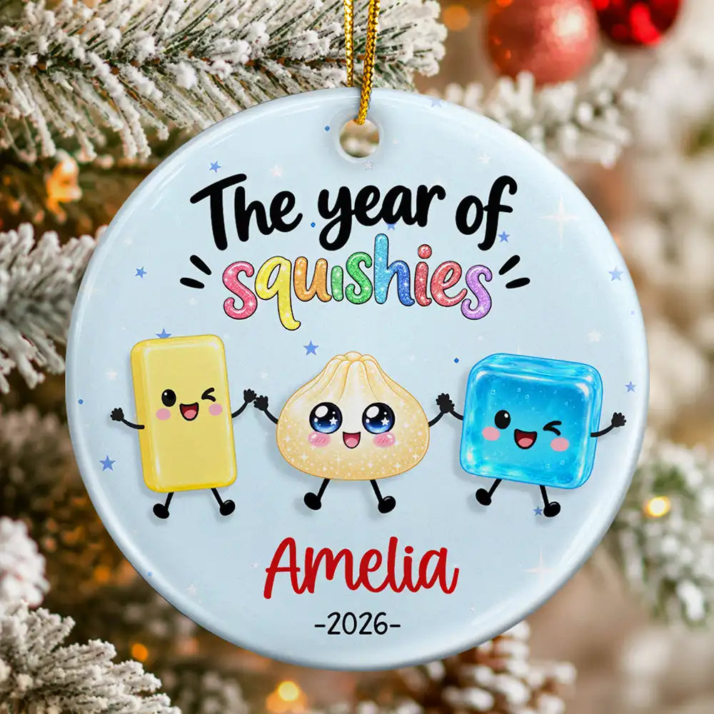 Top Market, Playful, Christmas, Gift For Kids, Icon - The Year I Did A Lot Of Squishy Hunting Keepsake Gift For Kids - Personalized Circle Ceramic Ornament
