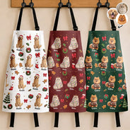 Art Design,Christmas,Custom Photo,Happy,Pet Lovers,Photo - Christmas Accessories 3D Cartoon Pet - Christmas Gift For Pet Mom - Personalized Custom Photo Pet Name Festive Pattern Apron