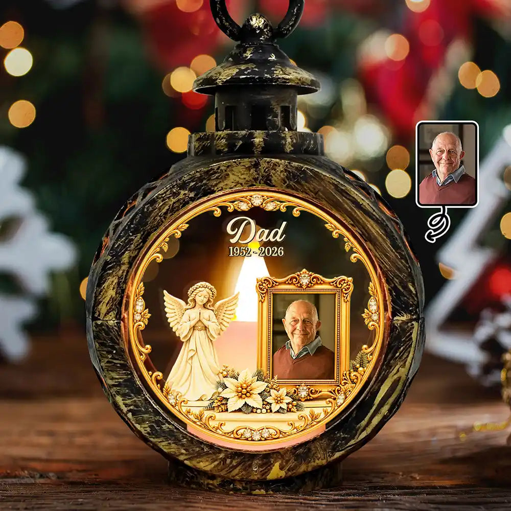 Christmas Memorial Gift For Loss Of Parent - Personalized Custom Photo In Loving Memory Candlelight Lantern Ornament