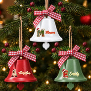 Christmas,Family,Happy,Icon - Gift For Family Kids - Personalized Name Santa Hat Initial Bell Ornament
