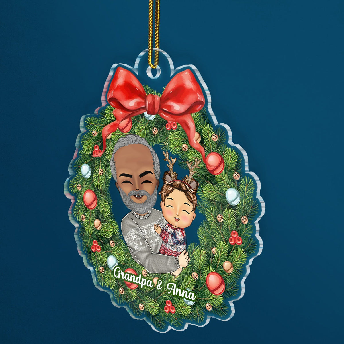Grandparents Hug Grandkids Christmas Wreath - Gift For Grandma, Grandmother, Grandfather, Grandpa - Personalized Custom Shaped Acrylic Ornament