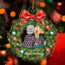 Christmas Wreath Mom Hugs Daughter Son - Gift For Mother, Grandmother, Grandma - Personalized Custom Shaped Acrylic Ornament