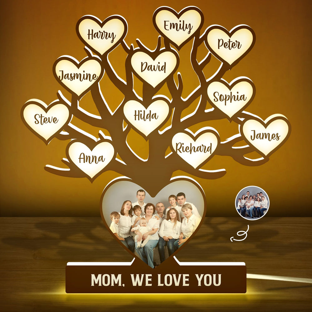 Custom Photo Family Tree - Birthday, Loving Gift For Mom, Mother, Dad, Father, Parents, Grandparents - Personalized Custom Shaped Photo Light Box