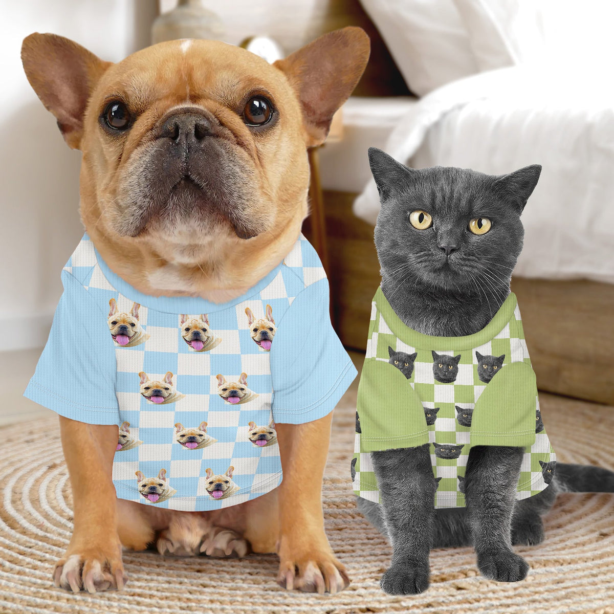 Custom Photo Pet Face Groovy Checkered Pattern - Gift For Dog Lovers, Cat Lovers - Personalized Pet Shirt