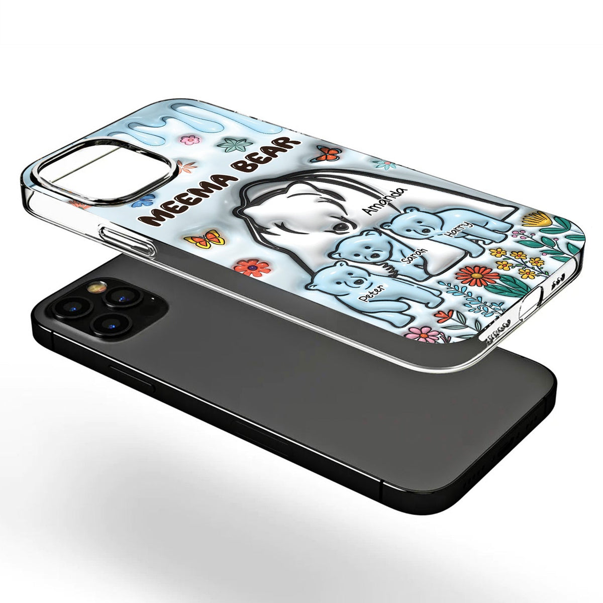 Mama Bear - Gift For Mother, Mom, Grandma - 3D Inflated Effect Printed Clear Phone Case, Personalized Clear Phone Case