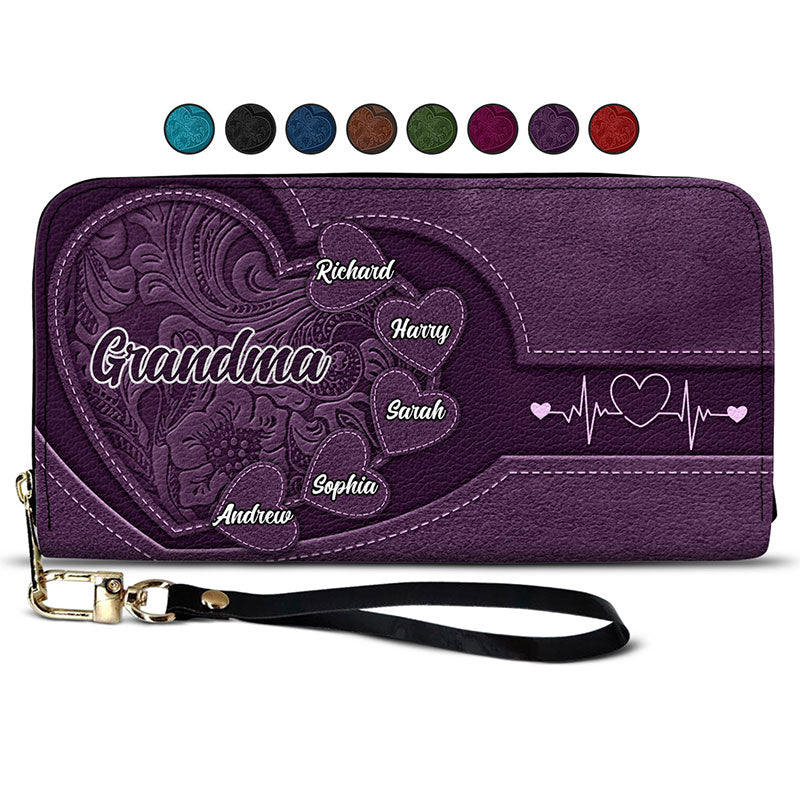 Grandma Mommy's Little Sweethearts - Personalized Combo Leather Wallet And Tote Bag