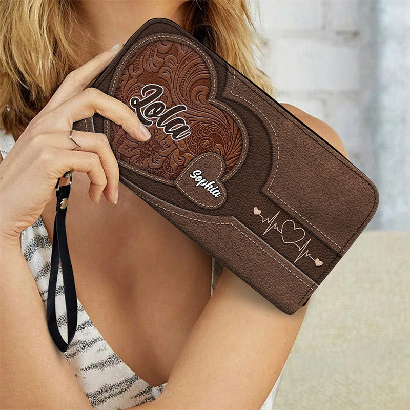 Grandma Mommy's Little Sweethearts - Personalized Combo Leather Wallet And Tote Bag