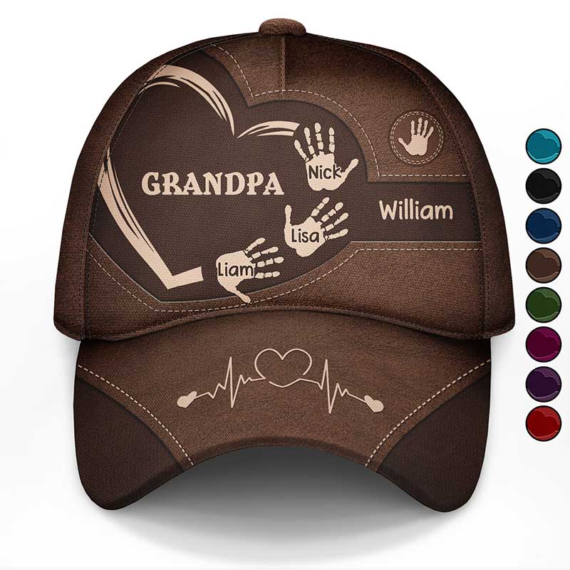Father's Day Gifts, Grandpa Dad Kids Handprints - Personalized Classic Cap