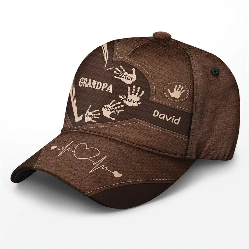 Father's Day Gifts, Grandpa Dad Kids Handprints - Personalized Classic Cap