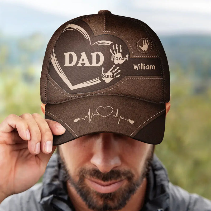 Father's Day Gifts, Grandpa Dad Kids Handprints - Personalized Classic Cap