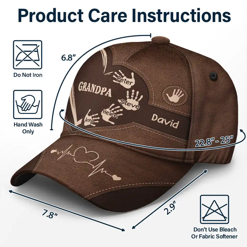 Father's Day Gifts, Grandpa Dad Kids Handprints - Personalized Classic Cap