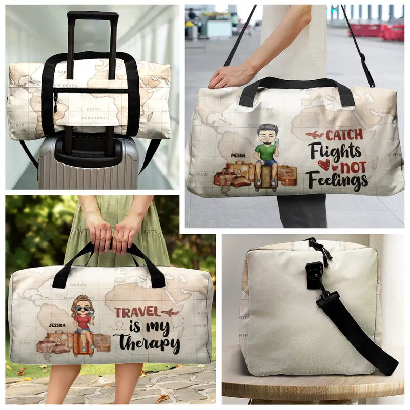 Travel Is My Therapy Vintage World Map - Personalized Duffle Bag