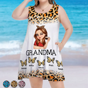 Mom Grandma Kids Butterflies Leopard Pattern - Personalized Sleeveless Tank Dress