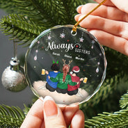 Gift For Bestie, Gift For Sisters - Always Besties - Personalized Circle Glass Ornament