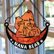Mama Bear We Love You To The Moon & Back - Personalized Window Hanging Suncatcher Ornament