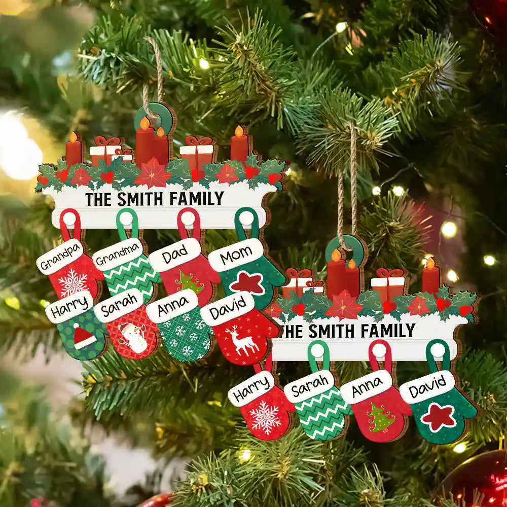 Christmas Family Warm Mittens - Personalized Wooden Cutout Ornament