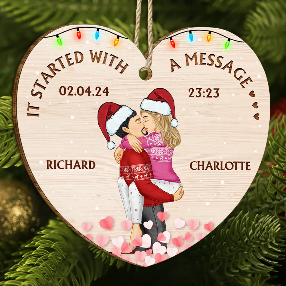 Gift For Couple - Started With A Message Couples Christmas - Personalized Custom Shaped Wooden Ornament