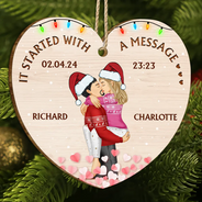 Gift For Couple - Started With A Message Couples Christmas - Personalized Custom Shaped Wooden Ornament