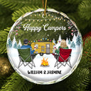 Christmas,Camping,Campsite,Gift For Couples,Gift For Husband,Gift For Wife,Gift For Boyfriend,Gift For Girlfriend,Happy - Happy Campers Christmas - Personalized Circle Glass Ornament