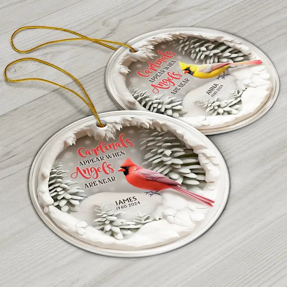 Memorial - Cardinals Appear When Angels Are Near Memorial - Personalized Circle Ceramic Ornament