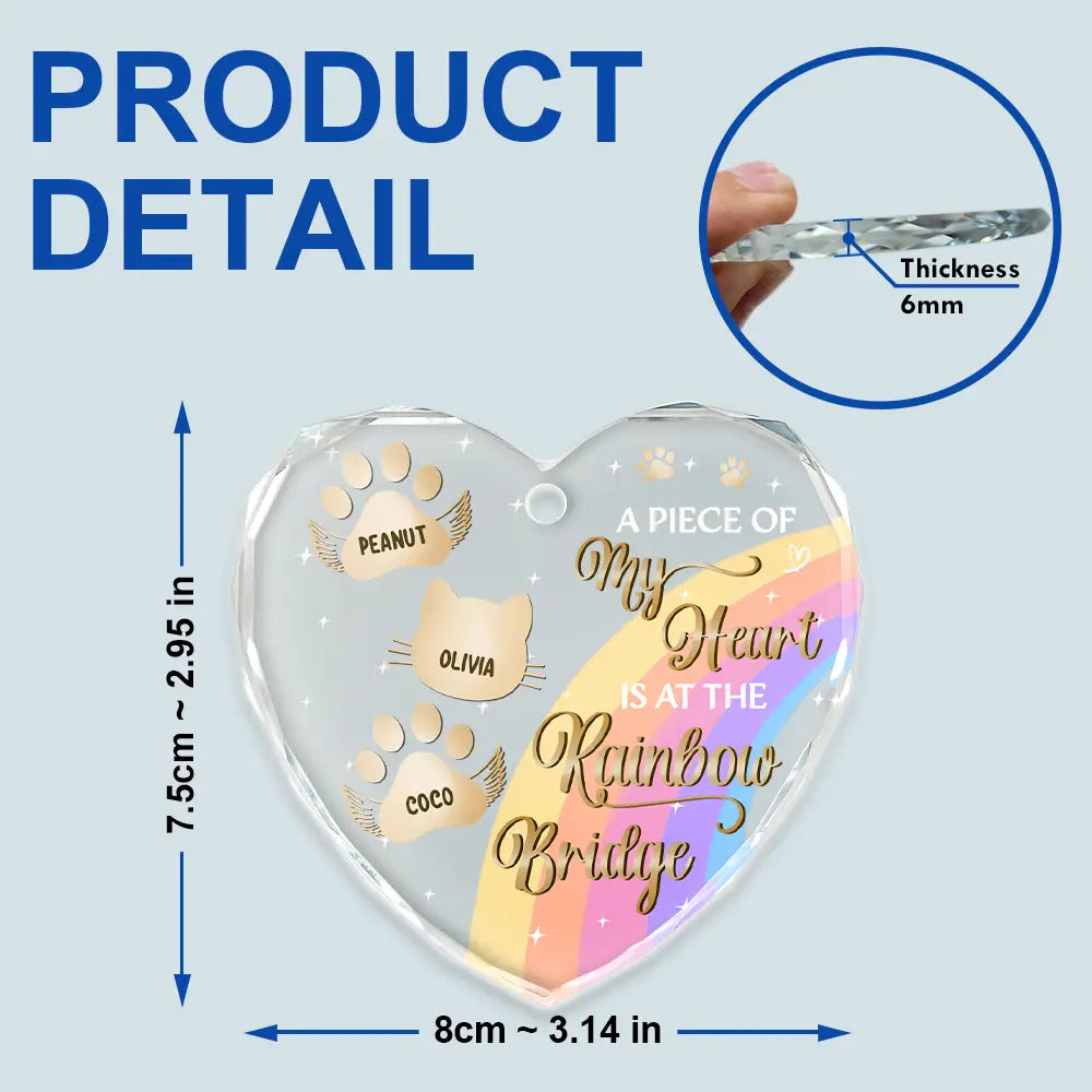 Pet Lovers - I Crossed The Rainbow Bridge Memorial Pet - Personalized Heart Shaped Glass Ornament