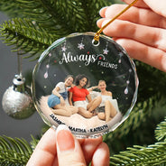 Gift For Bestie, Gift For Sisters - Custom Photo Always Besties - Personalized Circle Glass Ornament