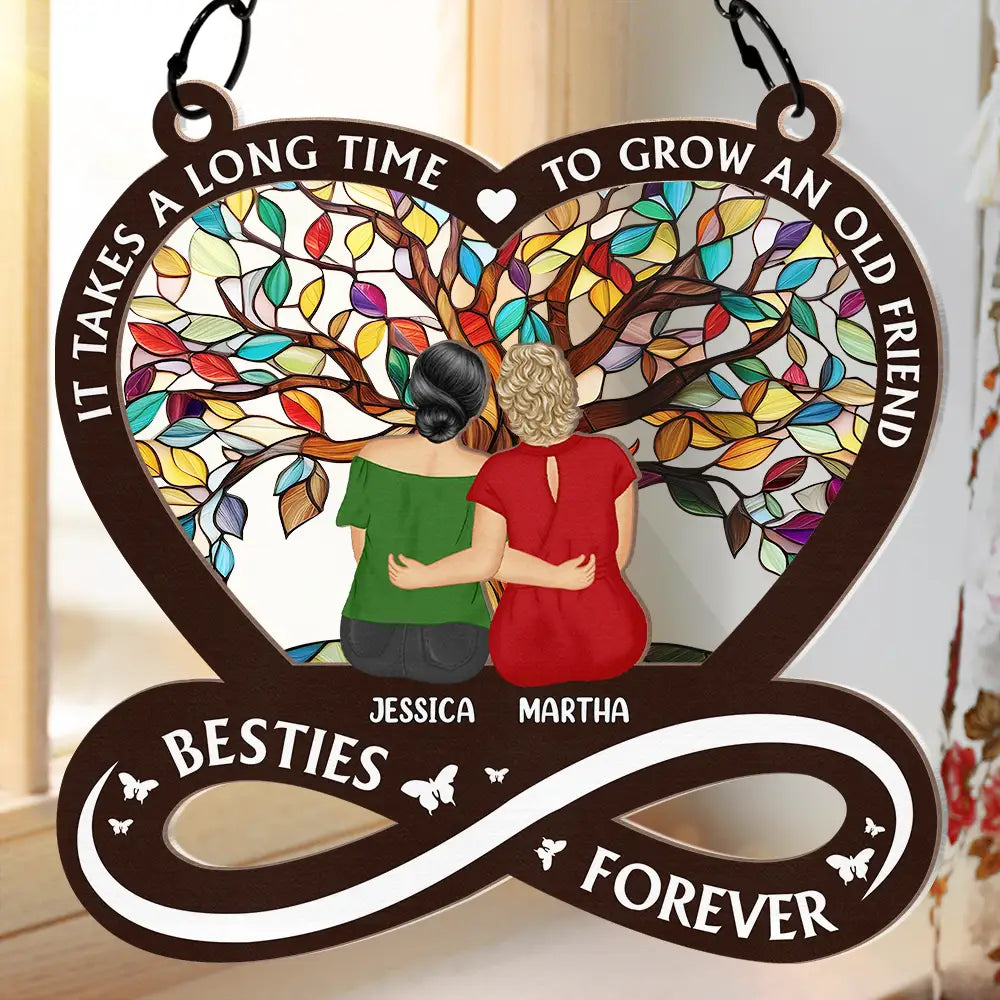 Gift For Bestie, Gift For Women - Tree Of Life It Takes A Long Time To Grow An Old Friend - Personalized Window Hanging Suncatcher Ornament