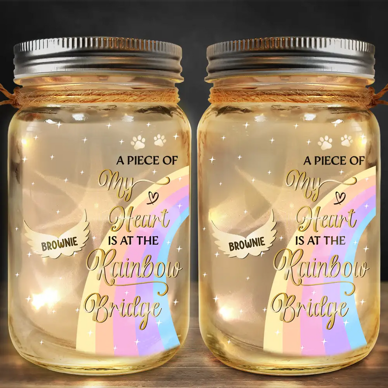Memorial, Pet Lovers - I Crossed The Rainbow Bridge Memorial Pet - Personalized Mason Jar Light