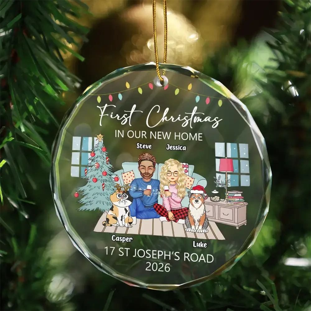 First Christmas In New Home - Personalized Circle Glass Ornament