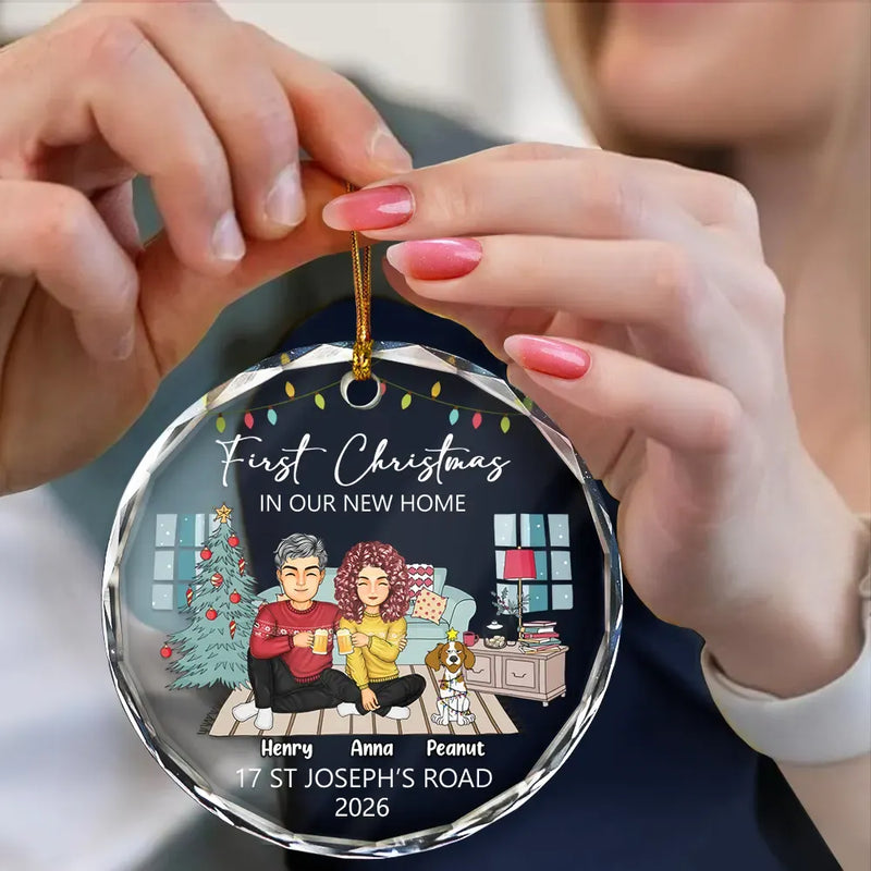 First Christmas In New Home - Personalized Circle Glass Ornament