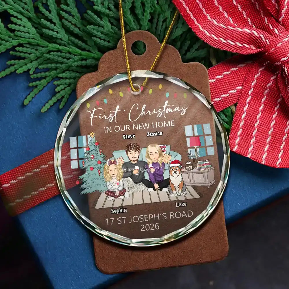 First Christmas In New Home - Personalized Circle Glass Ornament