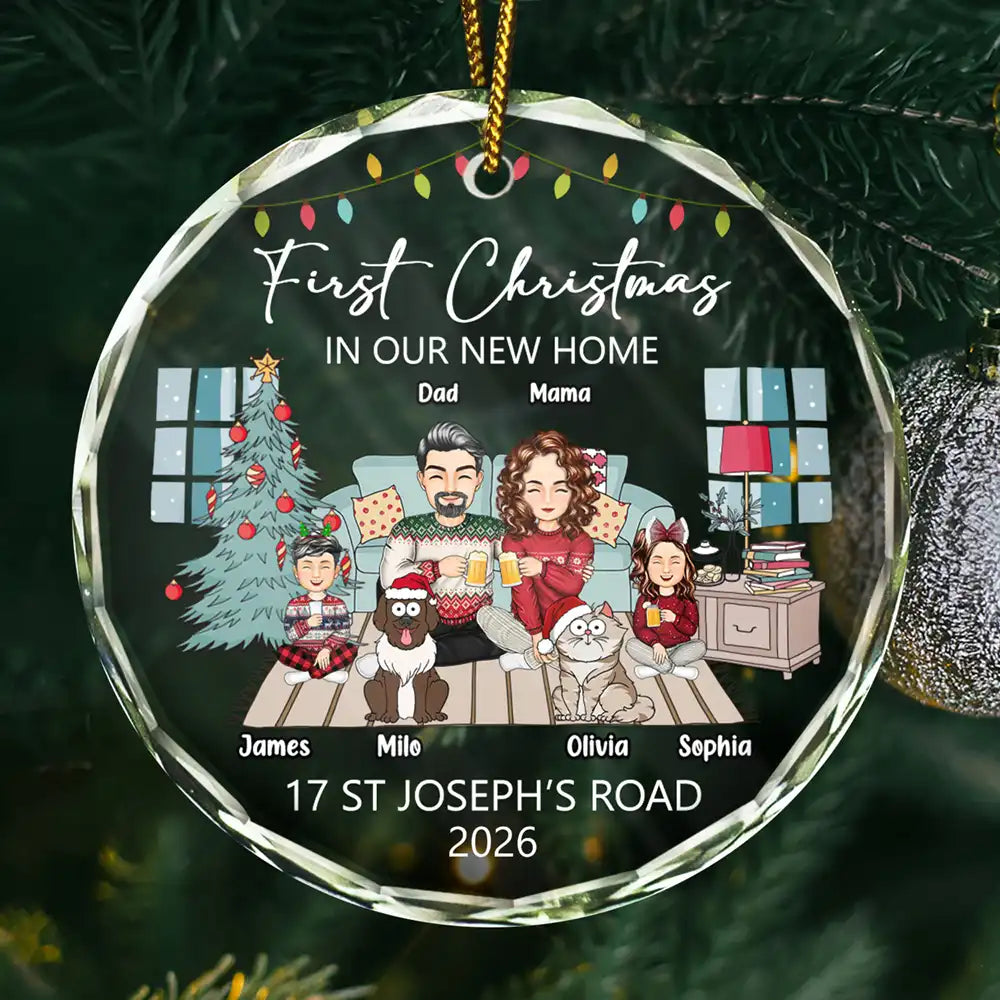 First Christmas In New Home - Personalized Circle Glass Ornament
