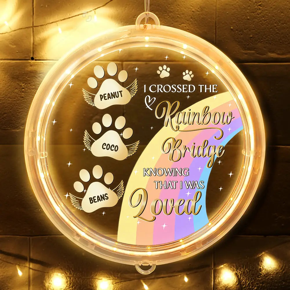 I Crossed The Rainbow Bridge Memorial Pet - Personalized LED Pendant Light