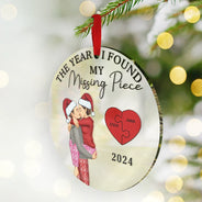 Gift For Couples - The Year I Found My Missing Piece Kissing Couples - Personalized Custom Shaped Mirror Ornament