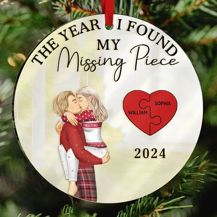 The Year I Found My Missing Piece Kissing Couples - Personalized Custom Shaped Mirror Ornament