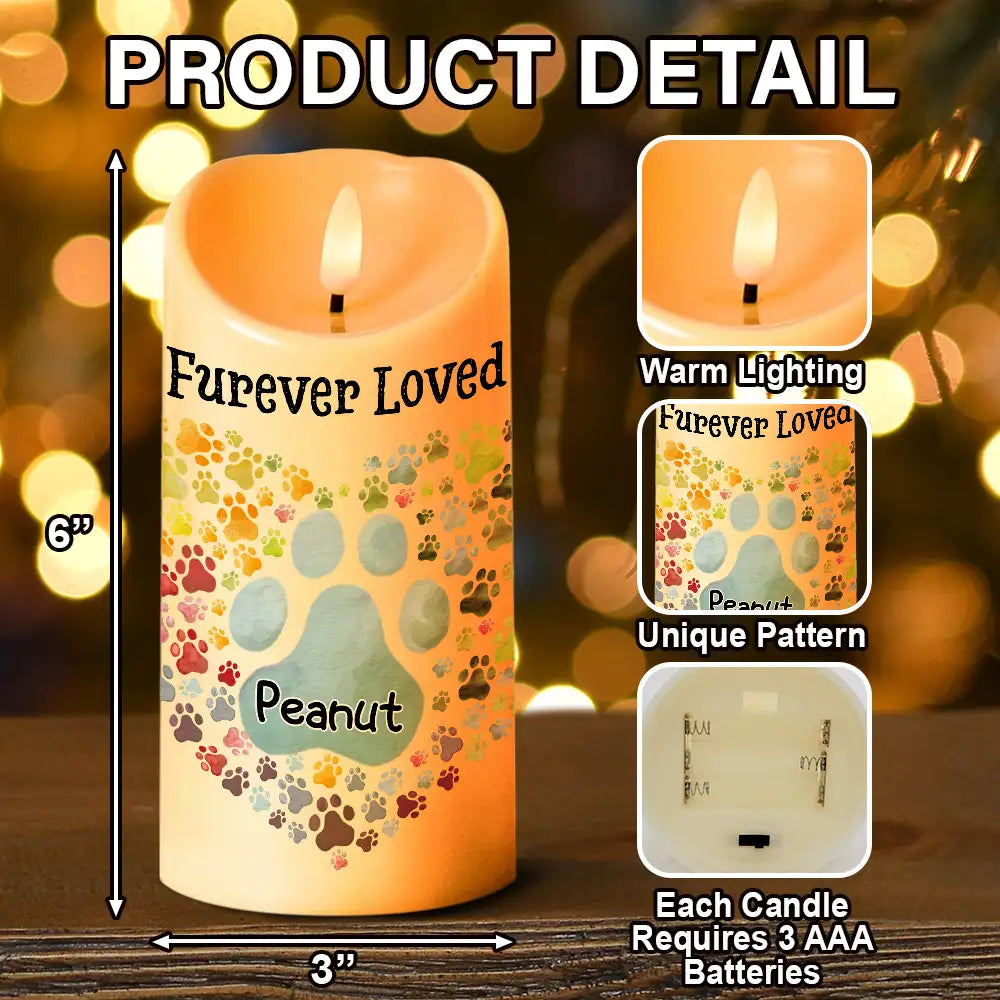 Christmas,Memorial,Pet Lovers,Dog Lovers,Cat Lovers,Sad - You Left Paw Prints On My Heart Memorial Dog Cat Pet - Personalized Flameless LED Candle