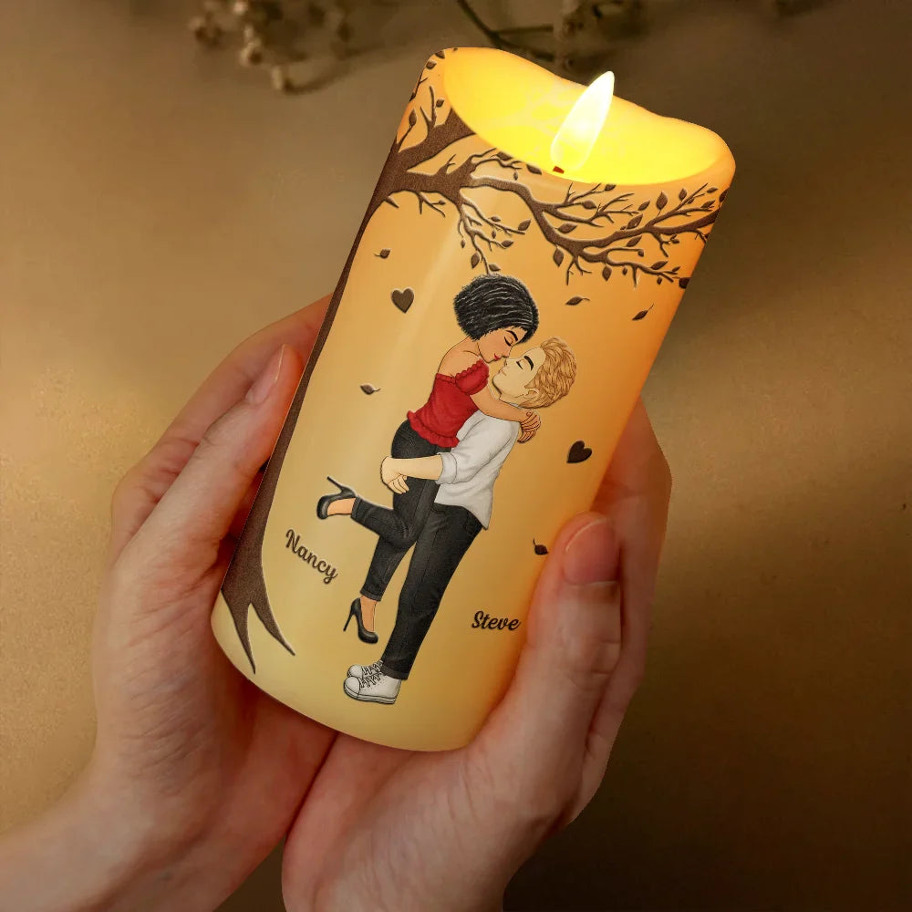 Gift For Couples, Gift For Husband, Gift For Wife, Gift For Boyfriend, Gift For Girlfriend - My Favorite Place In All The World Couple - Personalized Flameless LED Candle