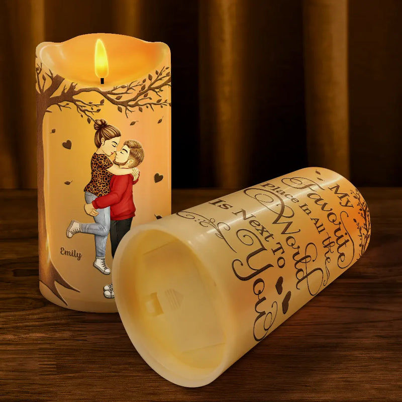 Gift For Couples, Gift For Husband, Gift For Wife, Gift For Boyfriend, Gift For Girlfriend - My Favorite Place In All The World Couple - Personalized Flameless LED Candle