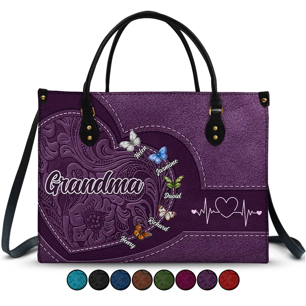 Gift For Grandma,Gift For Mother,Gift For Women,Happy - Grandma Mom Butterflies - Personalized Leather Bag