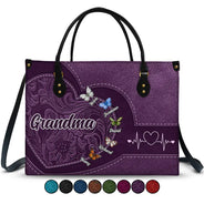 Gift For Grandma,Gift For Mother,Gift For Women,Happy - Grandma Mom Butterflies - Personalized Leather Bag
