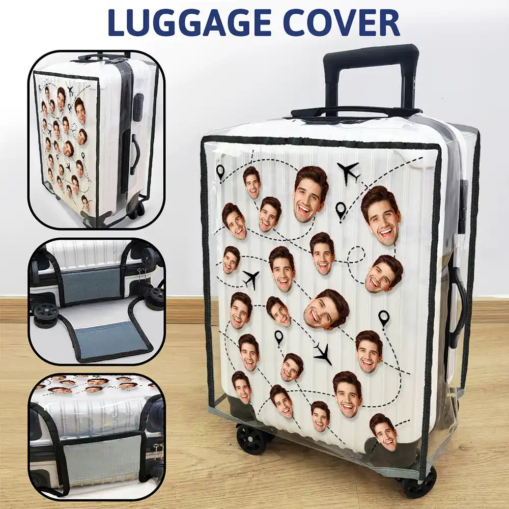 Travel,Custom Photo,Pet Lovers,Dog Lovers,Cat Lovers,Gift For Yourself - Custom Photo Funny Family Dog Cat Pet Face - Personalized Clear Luggage Cover