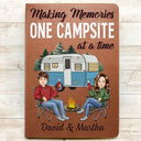 Gift For Husband,Gift For Couples,Gift For Wife,Gift For Boyfriend,Gift For Girlfriend,Camping,Campsite,Happy - The Adventure Book Cartoon Couple Camping - Personalized Leather Journal