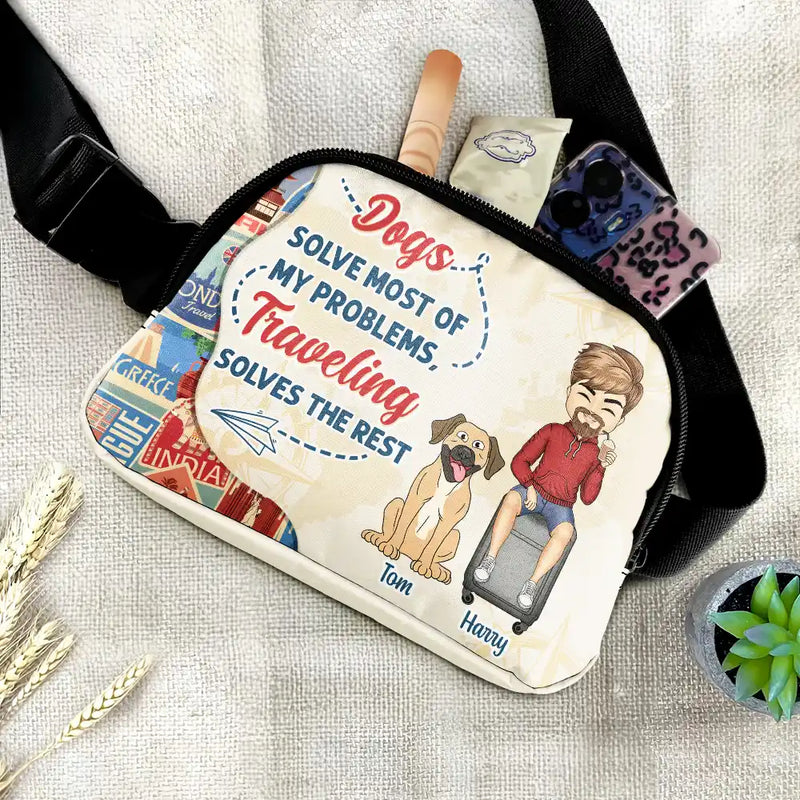 Travel, Gift For Yourself, Gift For Women, Dog Lovers, Dog Mom, Dog Dad, Gift For Men, Happy - Just A Girl Boy Who Loves Dogs & Traveling - Personalized Crossbody Belt Bag