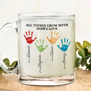 Gift For Mother,Gift For Grandma,Gift For Women,Love - All Things Grow With Mom's Grandma's Love - Personalized Glass Mug