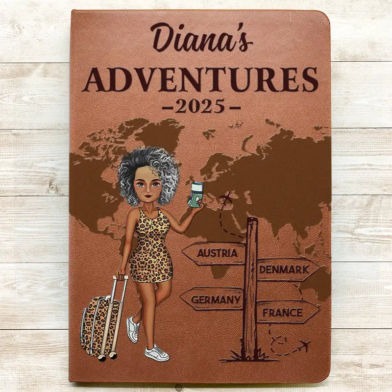 Travel, Gift For Yourself, Gift For Women, Gift For Men, Happy - Travel All Around The World - Personalized Leather Journal