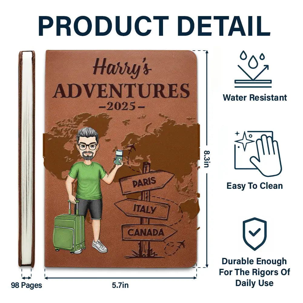 Travel, Gift For Yourself, Gift For Women, Gift For Men, Happy - Travel All Around The World - Personalized Leather Journal
