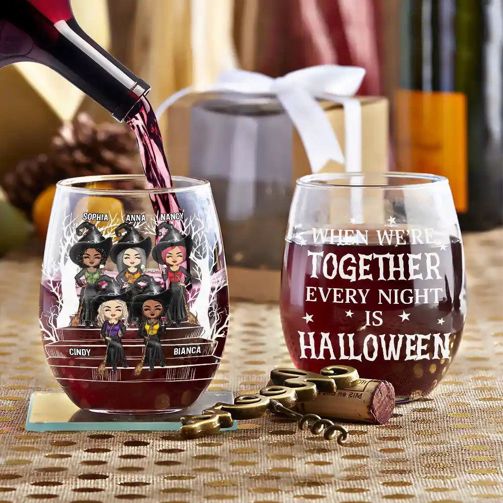 Halloween,Funny,Gift For Bestie - We're Not Sugar And Spice And Everything Nice Best Friends - Personalized Stemless Wine Glass