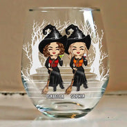 Halloween,Funny,Gift For Bestie - We're Not Sugar And Spice And Everything Nice Best Friends - Personalized Stemless Wine Glass