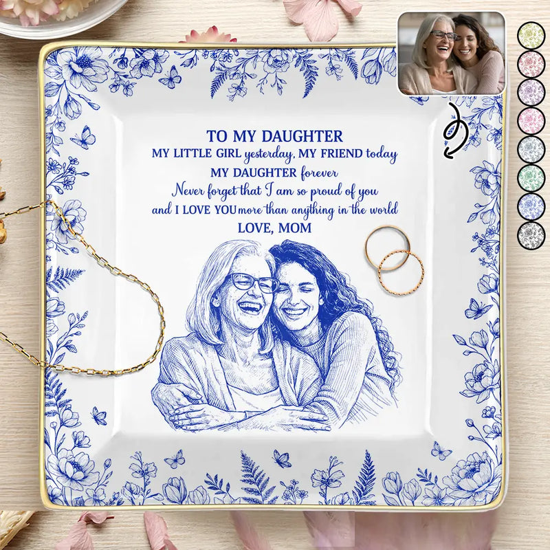 Gift For Daughter,Gift For Women,Happy,Gift For Grandkids,Photo - Pencil Sketch - Custom Photo Pencil Sketch My Daughter Granddaughter Forever - Personalized Ring Dish