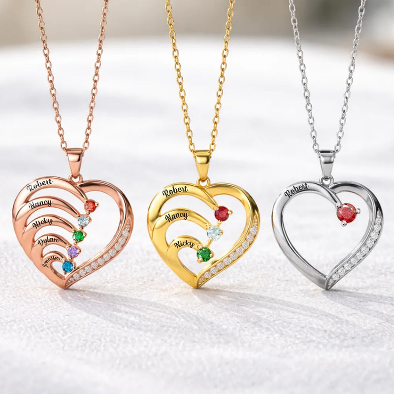 Gift For Women,Gift For Mother,Love,Happy,Gift For Wife,Gift For Couples,Gift For Girlfriend - Custom Birth Month Anniversary Mom Wife - Personalized Birthstone Heart Necklace